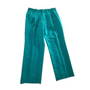 Vintage Teal Pleated Wide-Leg Dress Trousers 38 x 33